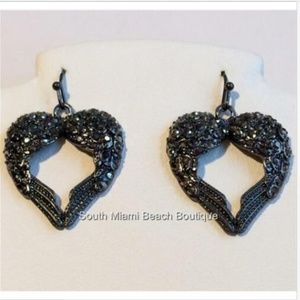 Angel Wings Heart Earrings Black Crystal Goth